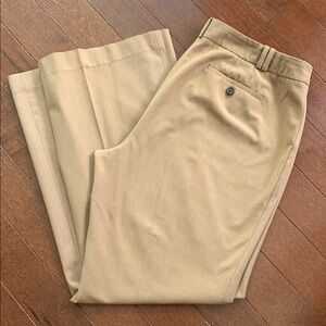 LOFT Tan Trousers with Flare Leg and Pleats